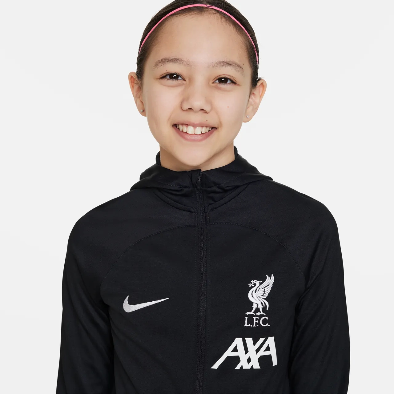 Liverpool FC Strike Nike Dri-FIT voetbaltrainingspak met capuchon voor kids - Zwart