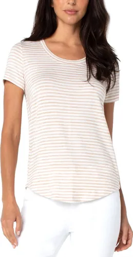 LIVERPOOL JEANS COMPANY Scoop Neck Short Sleeve Knit Tee Khaki & White Stripe | Khaki & White Stripe