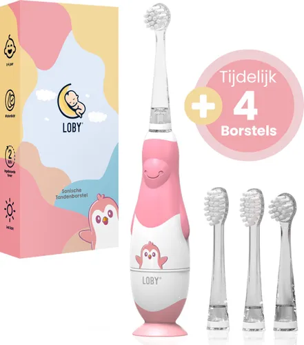 Loby Premium Baby tandenborstel - Met timer - Elektrische Tandenborstel Kinderen - + Tijdelijk 4 Borstels - 0 t/m 4 jaar - Met timer