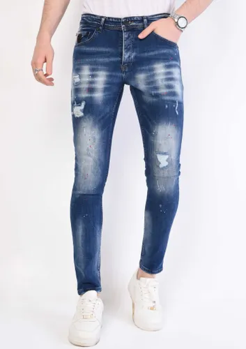 Local Fanatic Slim fit jeans met verfspatten stretch 1057