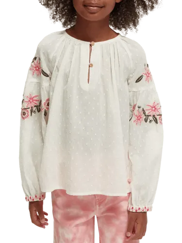 Long-sleeved flower embroidery top - Maat 6 - Multicolor - Meisje - Shirt - Scotch & Soda