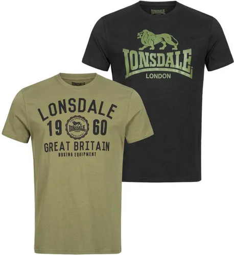 Lonsdale T-Shirt Bangor T-Shirt normale Passform Doppelpack Black/Olive-XL