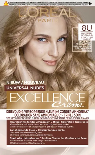 L'Oréal Paris Excellence Universal Nudes Lichtblond 8U - Permanente Haarkleuring Zonder Ammoniak