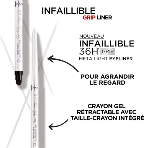 L'Oréal Paris Infaillible Grip 36HR Meta Light Eyeliner – Wit – POLAR WHITE – Opdraaibaar gelpotlood met ingebouwde puntenslijper - 5 g