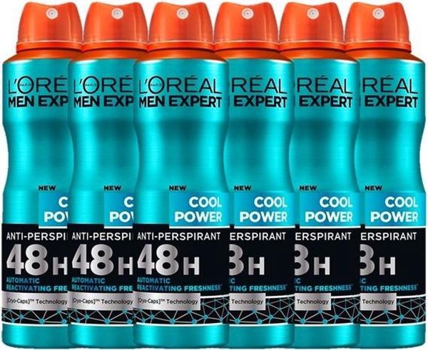 L’Oréal Paris Men Expert Cool Powder Deodorant Spray - 6 x 150 ml