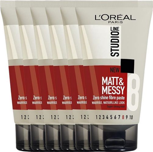 L’Oréal Paris Studio Line Matt & Messy Zero Shine Fibre Paste - 6 x 150 ml - Paste - Voordeelverpakking