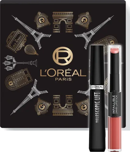 L’Oréal Paris Telescopic Lift Mascara + Infaillible 24H Lipstick 312 Incessant Russet Lipstick Giftset – Geschenkset