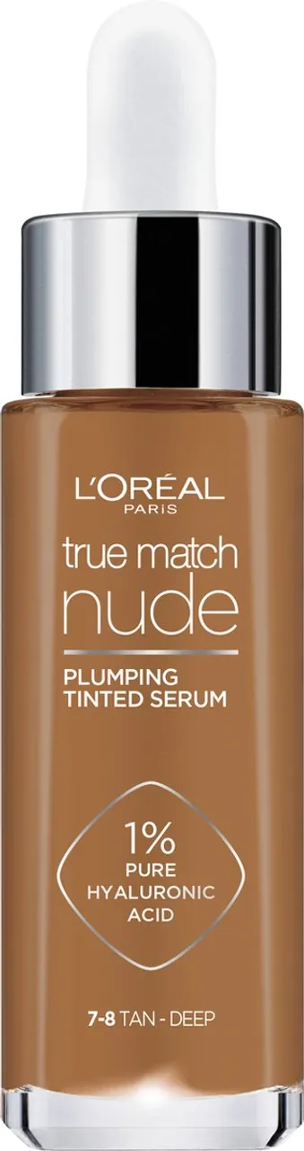 L'Oréal Paris True Match Nude Volumegevend Getint Serum Foundation met hyaluronzuur - 7-8 Tan Deep - 30ml - Vegan
