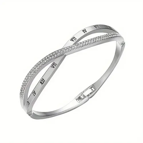 Lucardi Dames armband bangle 2rij wit kristal - Staal - Bangle - Cadeau - Stijlvol - Zilverkleurig
