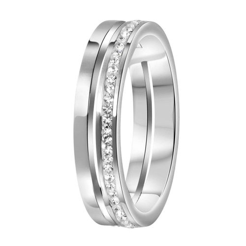 Lucardi Dames ring 2rij met kristal - Ring - Cadeau - Staal - Zilverkleurig