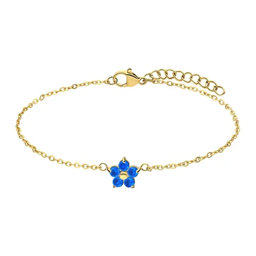 Lucardi Dames Stalen goldplated armband bloem zirkonia blue topaz - Armband - Staal - Goudkleurig - 20 cm