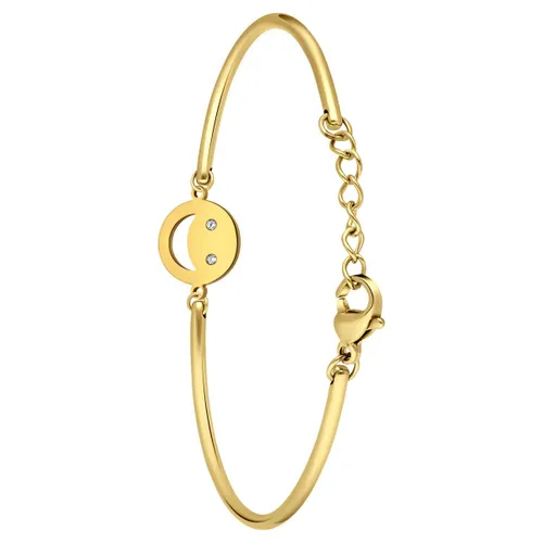 Lucardi Dames Stalen goldplated armband smiley met zirkonia - Armband - Staal - Goudkleurig - 16 cm