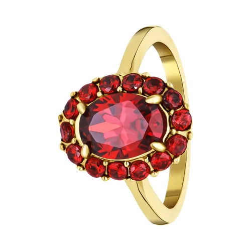 Lucardi Dames Stalen goldplated vintage ring met bloem rode zirkonia - Ring - Staal - Goudkleurig - 19 / 60 mm