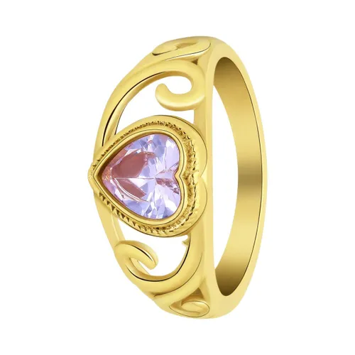 Lucardi Dames vintage ring met hart paars – Maat 53 – 17mm - Ring - Cadeau - Moederdag - Staal goldplated - Goudkleurig