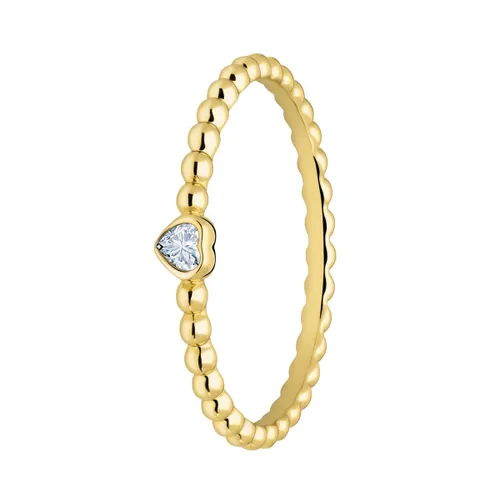 Lucardi Dames Zilveren goldplated ring bol hart zirkonia - Ring - 925 Zilver - Goudkleurig - 19 / 60 mm