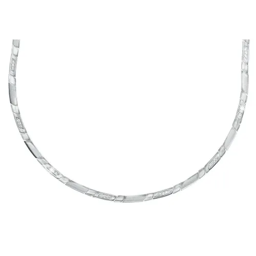 Lucardi Dames Zilveren ketting mat/glans met zirkonia - Ketting - 925 Zilver - Zilverkleurig - 45 cm