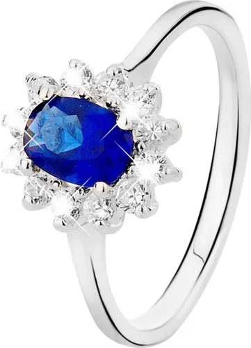 Lucardi Dames Zilveren ring met blauwe zirkonia - Ring - 925 Zilver - Zilverkleurig - 19.50 / 62 mm