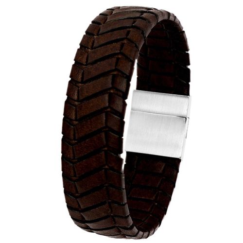 Lucardi Heren Armband donker bruin leer - Leer - Armband - Cadeau - 21 cm - Zwart