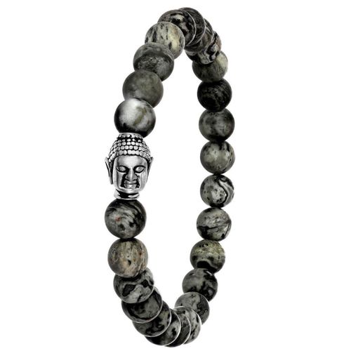 Lucardi Heren Armband met jasper stenen boeddha - Staal - Armband - Cadeau - 19 cm - Zilverkleurig