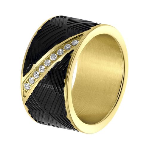 Lucardi Heren Goldplated ring met zirkonia - Ring - Cadeau - Staal - Goudkleurig