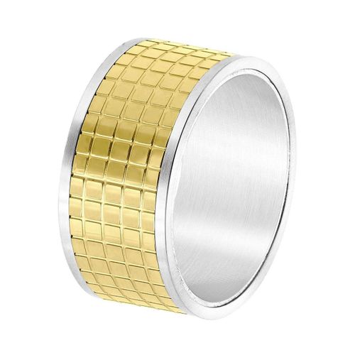Lucardi Heren Goldplated ring - Ring - Cadeau - Staal - Goudkleurig en Zilverkleurig