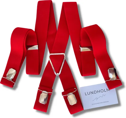 Lundholm Bretels heren volwassenen rood 4 clips - extra stevig hoge kwaliteit en verstelbaar - Scandinavisch design - mannen cadeautjes tip | Lundholm