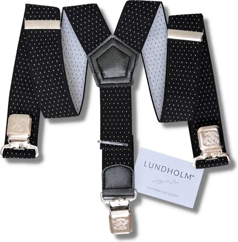 Lundholm Bretels heren volwassenen zwart witte stippen 3 clips - extra stevig hoge kwaliteit - Scandinavisch design - mannen cadeautjes tip | Lundholm