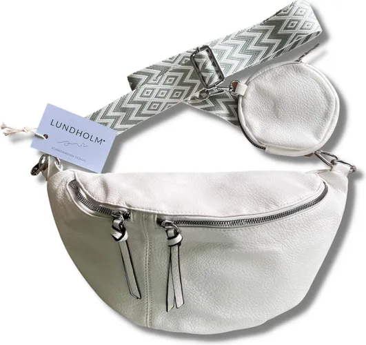 Lundholm heuptasje dames groot wit met tassenriem wit lichtgroen bag strap - heuptas dames met brede riem - cadeau voor vriendin | Lunna serie