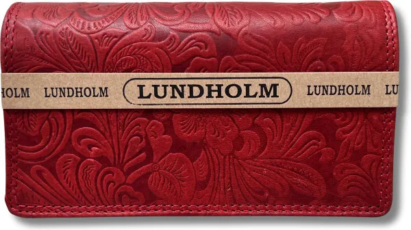 Lundholm portemonnee dames overslag rood met bloemenpatroon RFID safe - Leren portefeuille dames met anti-skim bescherming - vrouwen cadeautjes oversl...