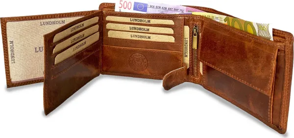Lundholm portemonnee heren bruin - topkwaliteit leer en RFID bescherming - Luxe heren portefeuille in ideaal billfold formaat kado man mannen cadeautj...