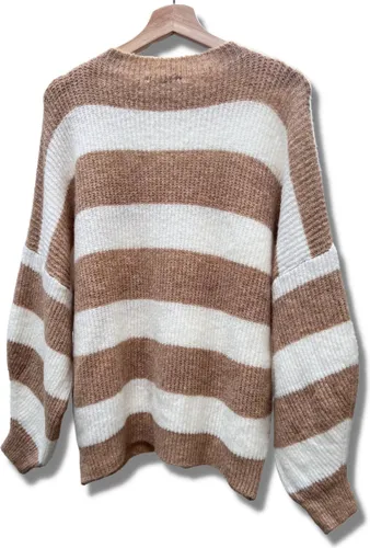 Lundholm Sweater Dames bruin gebroken wit gestreept - gebreide truien dames oversized trui dames knitted scandinavische trui dames | Lundholm Linköpin