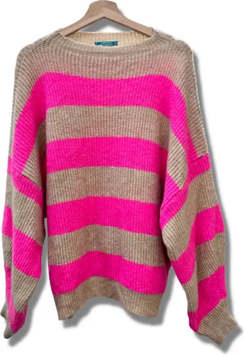 Lundholm Sweater Dames bruin roze gestreept - gebreide truien dames oversized trui dames knitted scandinavische trui dames | Lundholm Linköping collec
