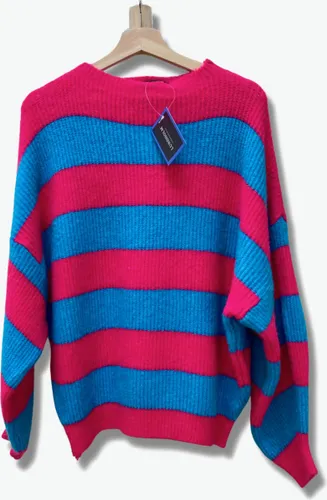 Lundholm Sweater Dames trui roze blauw gestreept - gender reveal outfit blauw roze gebreide truien dames oversized trui dames knitted scandinavische t