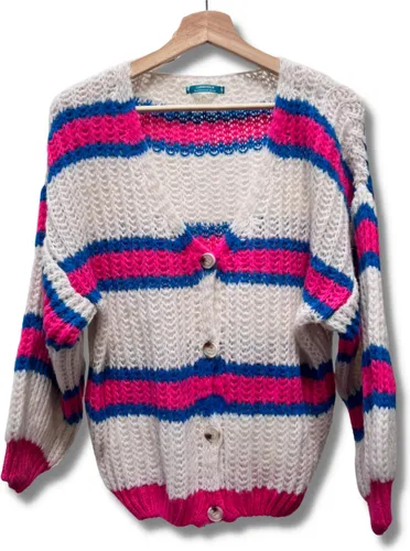Lundholm Vest Dames gebroken wit blauw roze gestreept - gebreide truien dames oversized trui dames knitted scandinavische trui dames | Lundholm Linköp