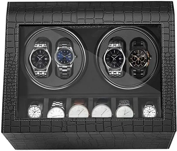 Luxe Alligator 2-in-1 Automatische Horloge Winder Doos - Voor 4 Automatische horloges + 6 voor opslag - Opbergbox horlogedoos - Horlogeopwinder - Horl...