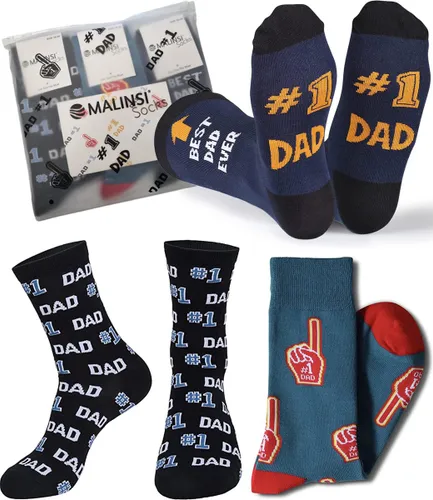 Malinsi Grappige Sokken Heren voor Nr1 Vader - 3-Pack Sokken plus Kaart - Dad Huissokken