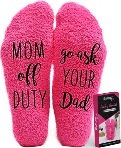 Malinsi Sokken Dames Antislip - Grappige Fluffy Huissokken - Mom off Duty - One