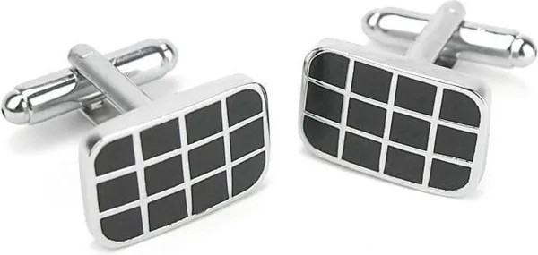 Manchetknopen - Zilver - Zwart -  Blokjes - Rechthoek - Geschenkverpakking