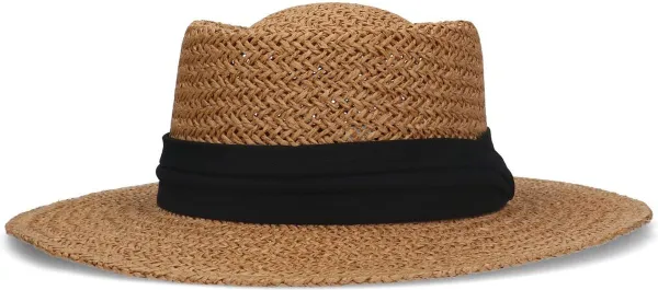 Manfield - Dames - Beige raffia hoed met zwarte band