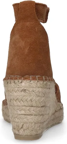 Manfield - Dames - Beige suède sandalen met hak met strass