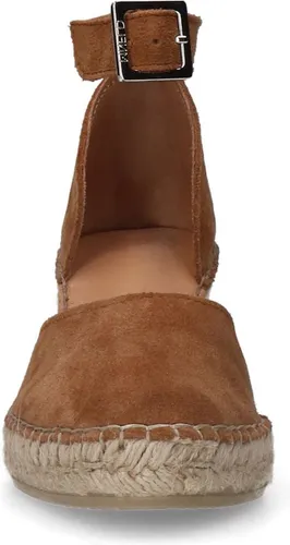Manfield - Dames - Beige suède sandalen met hak met strass