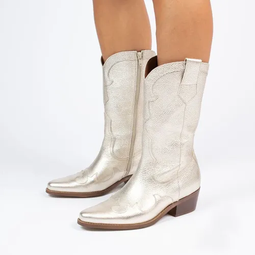 Manfield - Dames - Gouden leren cowboy laarzen