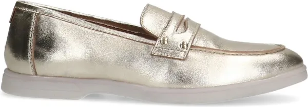 Manfield - Dames - Metallic gouden leren loafers