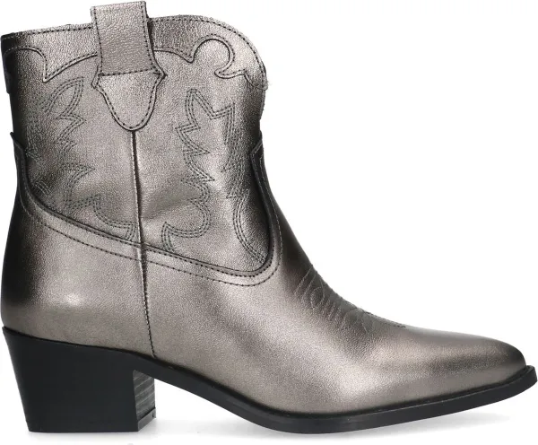Manfield - Dames - Zilveren leren cowboy laarzen