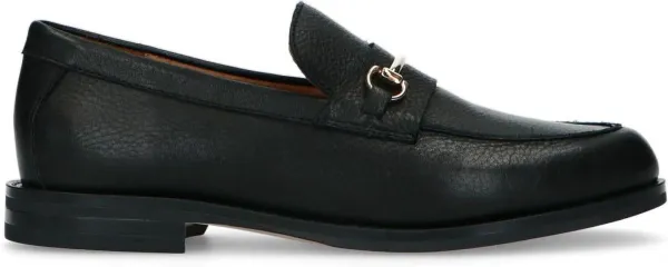 Manfield - Dames - Zwarte leren loafers met goudkleurig detail