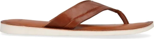 Manfield - Heren - Leren slippers bruin