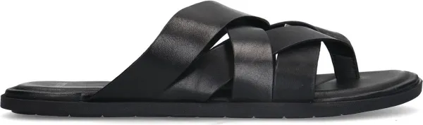 Manfield - Heren - Zwarte leren slippers