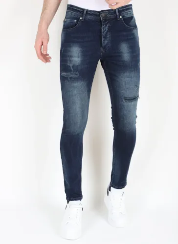 Mario Morato Donker stonewash jeans met gaten strech mm120
