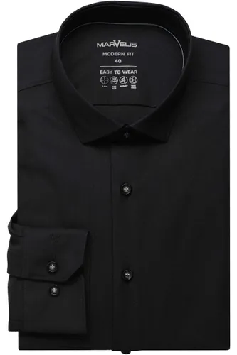 Marvelis Dynamic Flex Modern Fit Overhemd zwart, Effen