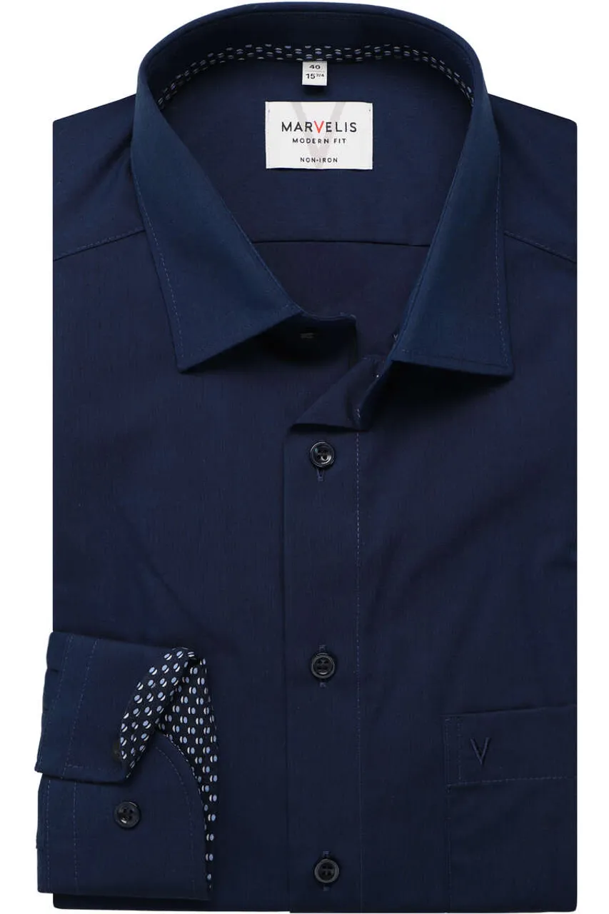 Marvelis Modern Fit Overhemd donkerblauw, Effen